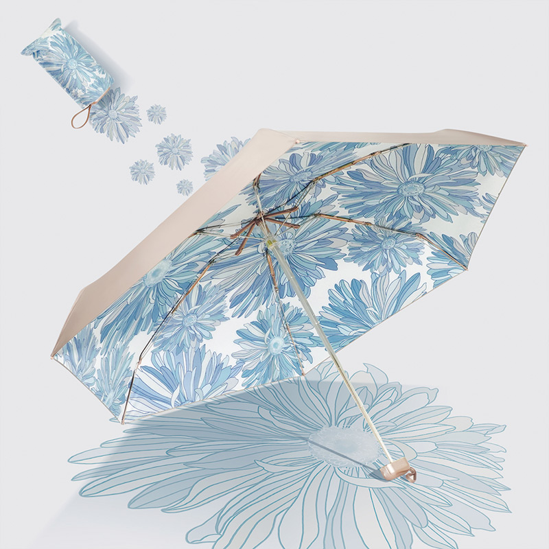 艾逸瑶选 荼锦系列铝合金骨金胶布扁六折晴雨伞-B款 YS-1844 便携折叠晴雨伞两用男女通用!高清大图