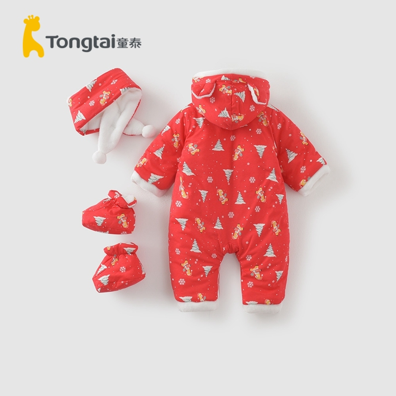 童泰(TONGTAI)2020年秋冬5-24月婴幼儿男女宝宝外出棉衣带围脖脚套连体衣哈衣爬服儿童棉服