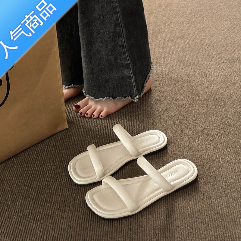 SUNTEK平底拖鞋女夏季外穿2023年新款休闲简约一字百搭凉拖沙滩罗马凉鞋高清大图