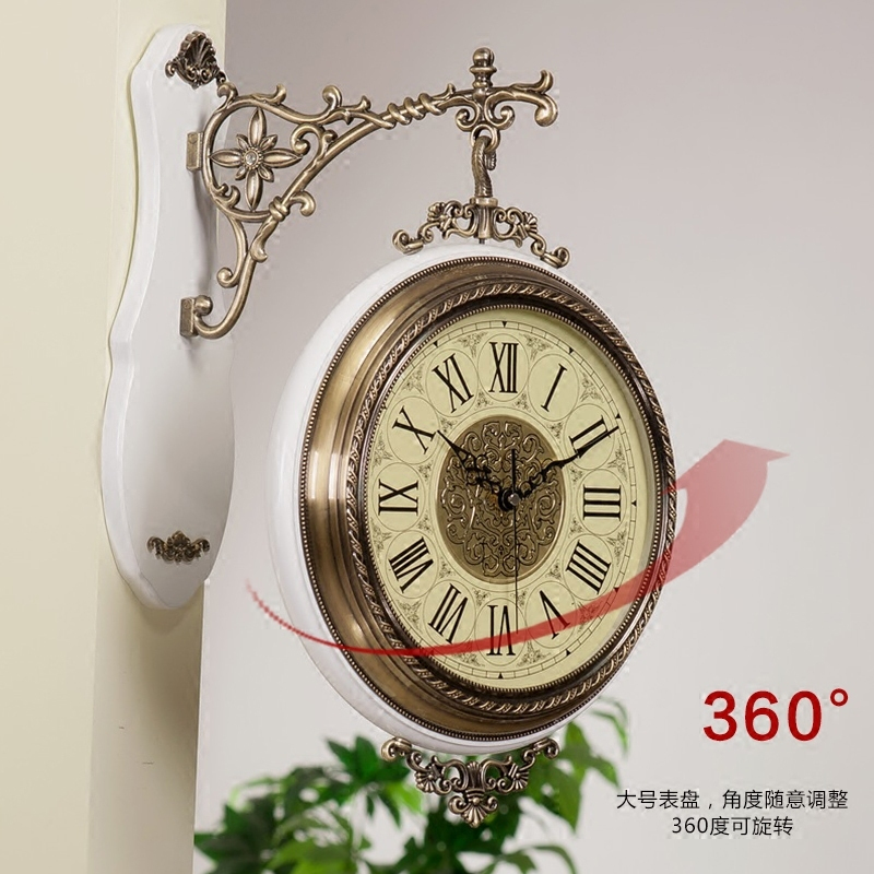 美式 金属双面挂钟纳丽雅 欧式客厅两面挂表创意时钟复古钟表大号 759A深色双面挂钟 20英寸以上