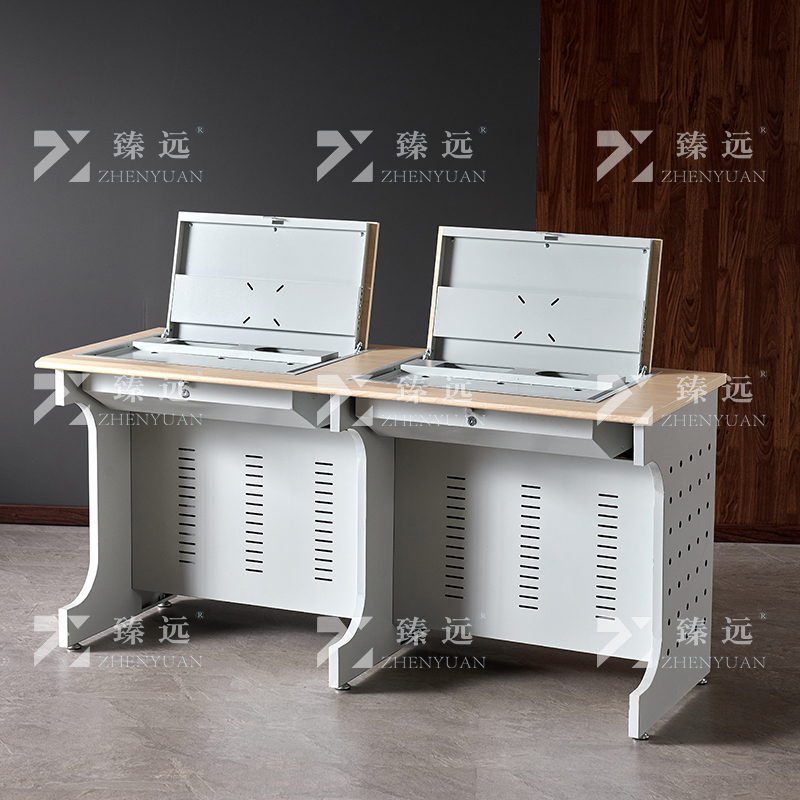 臻远 ZY4012411 隐藏式翻转电脑桌培训桌办公桌B款双人位高清大图
