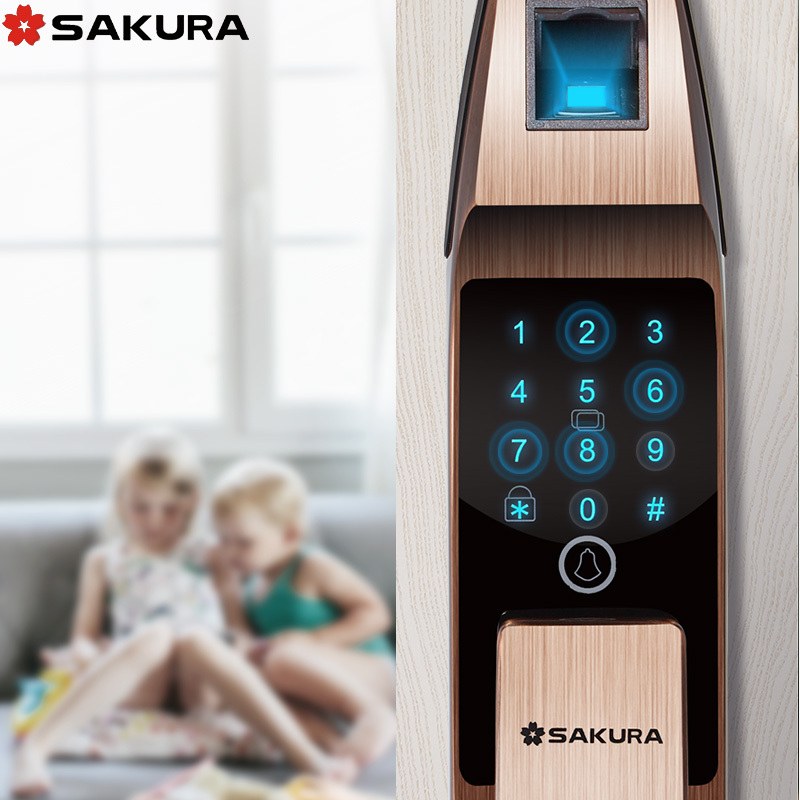 樱花(SAKURA)全自动智能指纹锁推拉款指纹锁家用防盗门密码锁APP远程开锁带门铃电子锁H1---(1号锁体带APP)