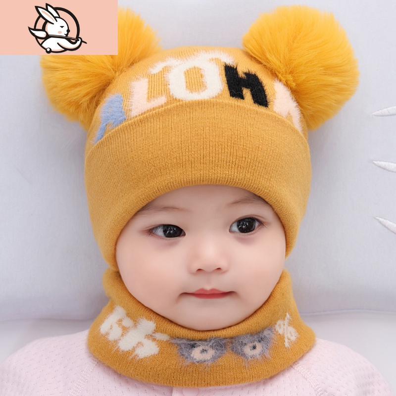 huayangtu婴儿帽子秋冬棉男女宝宝毛线帽可爱超萌儿童帽子加厚保暖冬