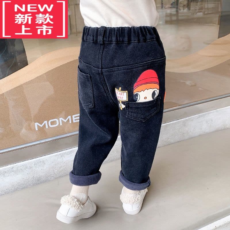 可莉允女童一体加绒牛仔裤秋冬2022新款童装女宝宝加厚儿童冬季保暖裤子图片