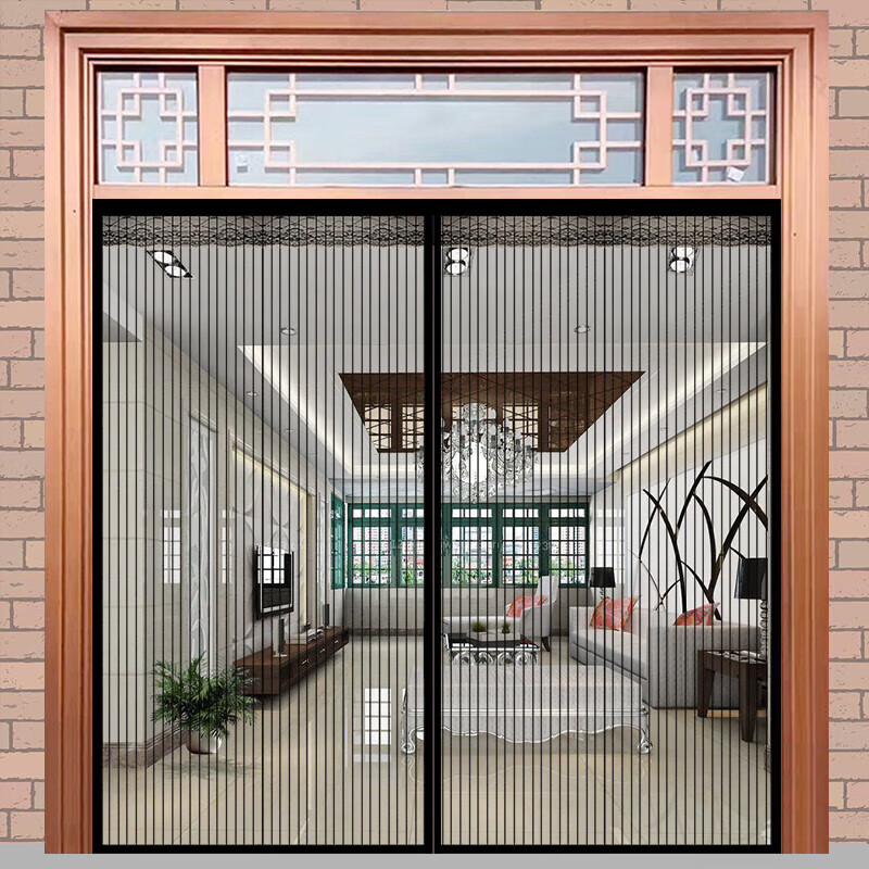 夏季大尺寸大门网纱防蝇虫自吸防蚊磁性魔术贴隔断纱窗防蚊门帘条纹黑色145*280cm【顾客定制】