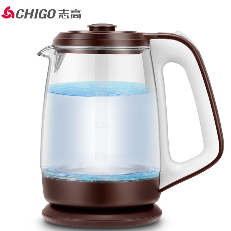 志高(CHIGO)电水壶ZJ15 玻璃壶身304不锈钢发热盘1.5L电热水壶烧水壶咖啡色