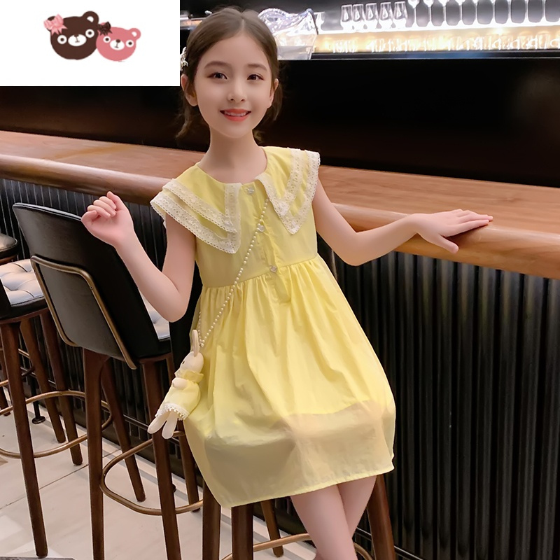 绿彩虹光女童夏装连衣裙薄款冰丝棉2022新款洋气童装公主裙女孩儿童裙子夏