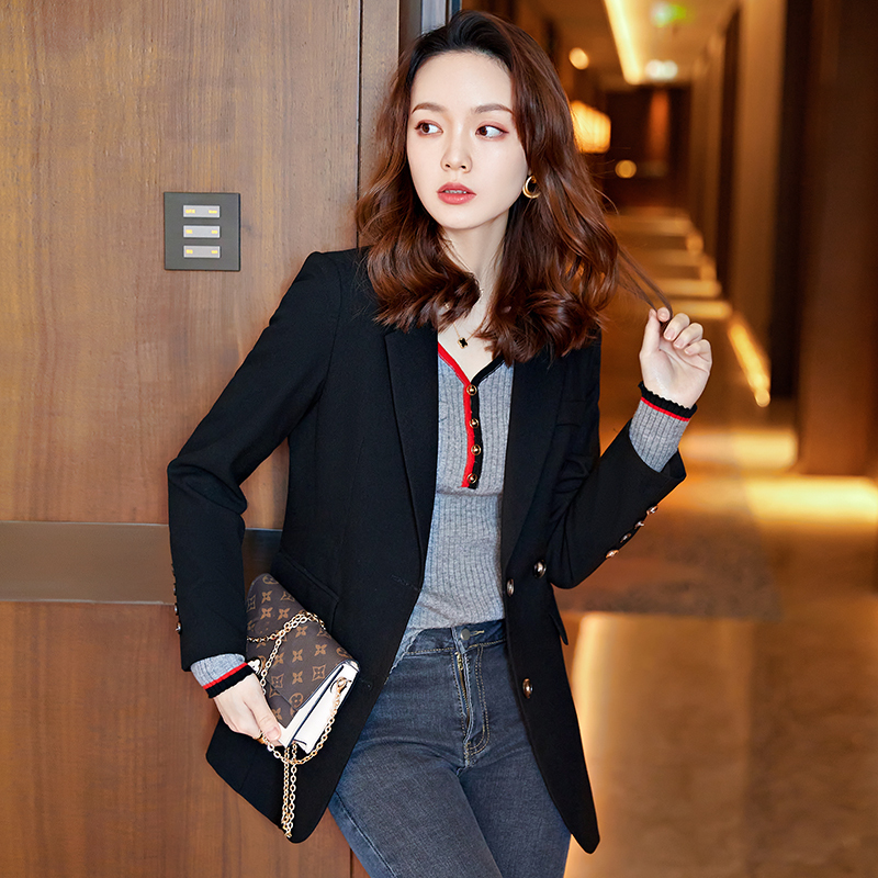 女先生百搭新款秋装女装中长款修身休闲ol气质通勤职业咖啡色西装外套