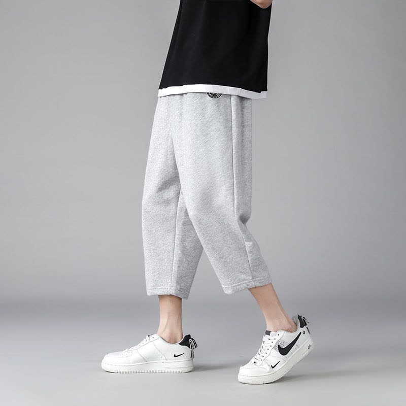 真维斯裤子男休闲卫裤夏季新款日系宽松百搭阔腿运动裤直筒七分裤图片