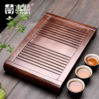 言艺 实木茶盘 茶台茶托盘 功夫茶海 储水排水均可 翊歌褐色43*28.5*5.5cm
