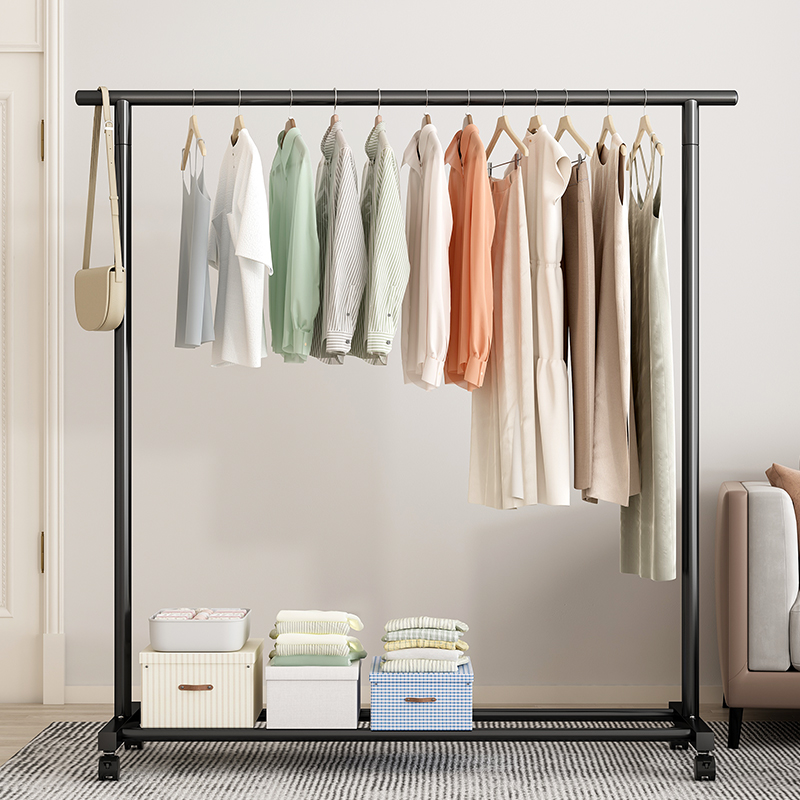 [补贴10%]晾衣架落地家用卧室挂衣服折叠单杆简易室内宿舍移动晒凉衣帽架子高清大图