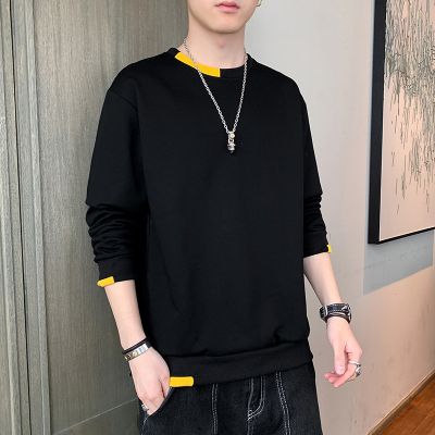 男装春秋季新款圆领卫衣男士韩版潮流拼色长袖打底衫宽松百搭衣服 L 黑色