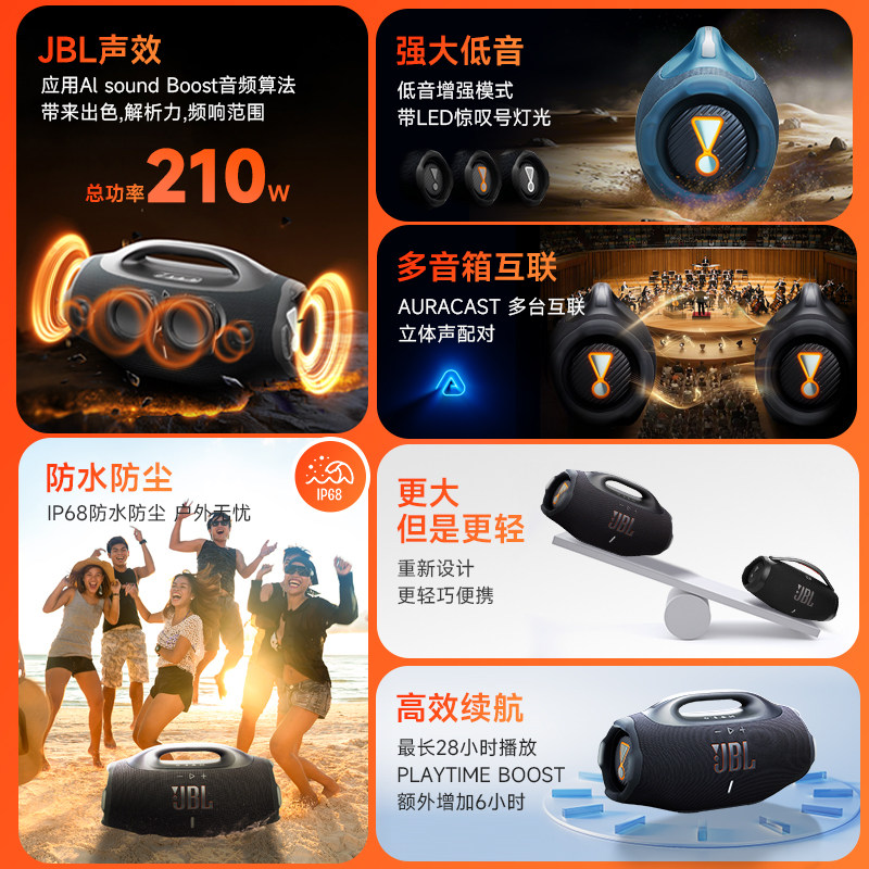 JBL音响BOOMBOX4音乐战神四代便携防水防尘高音量户外蓝牙音箱蓝色高清大图