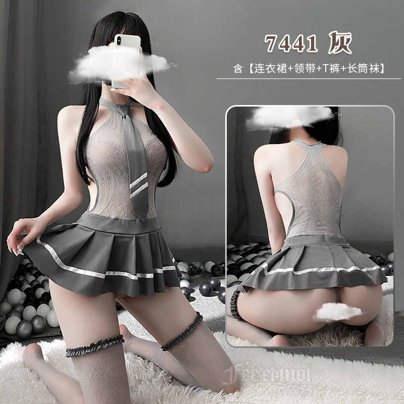 霏慕网衣裙可爱制服套装女式情趣睡衣情趣内衣性感睡衣制服用品女甜酷学妹网衣裙套装7441 7798热卖款：刺绣玫瑰三点式【文胸+开裆内裤】 均码