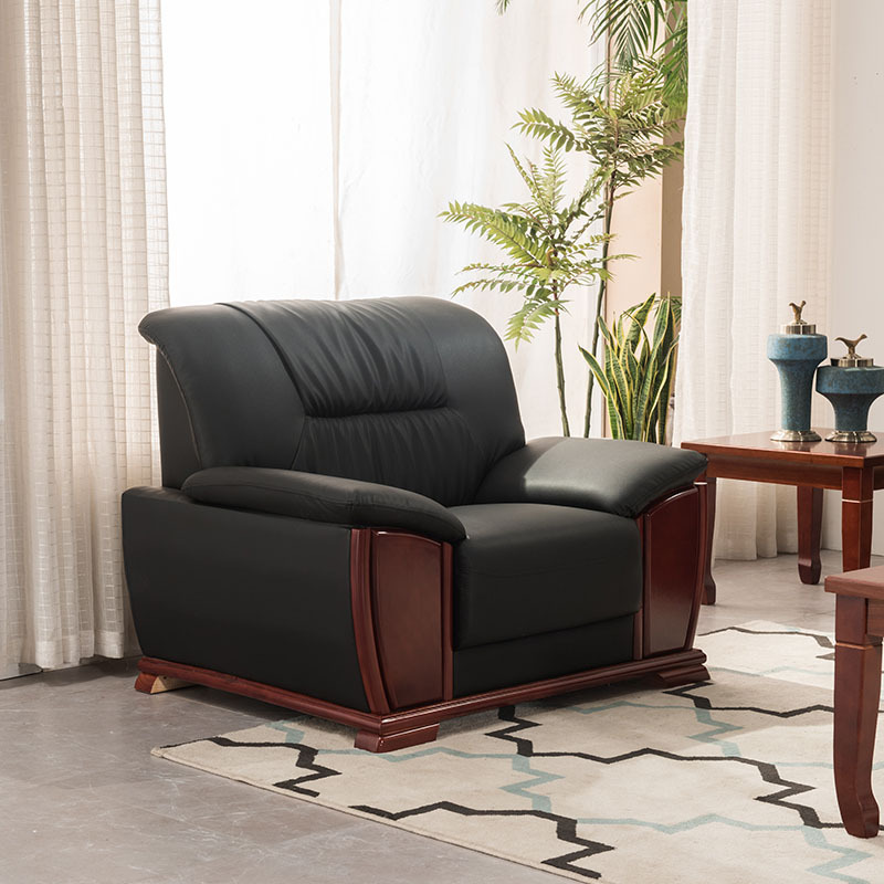 鑫金虎 黑色皮艺沙发现代简约商接待会客办公单人位沙发