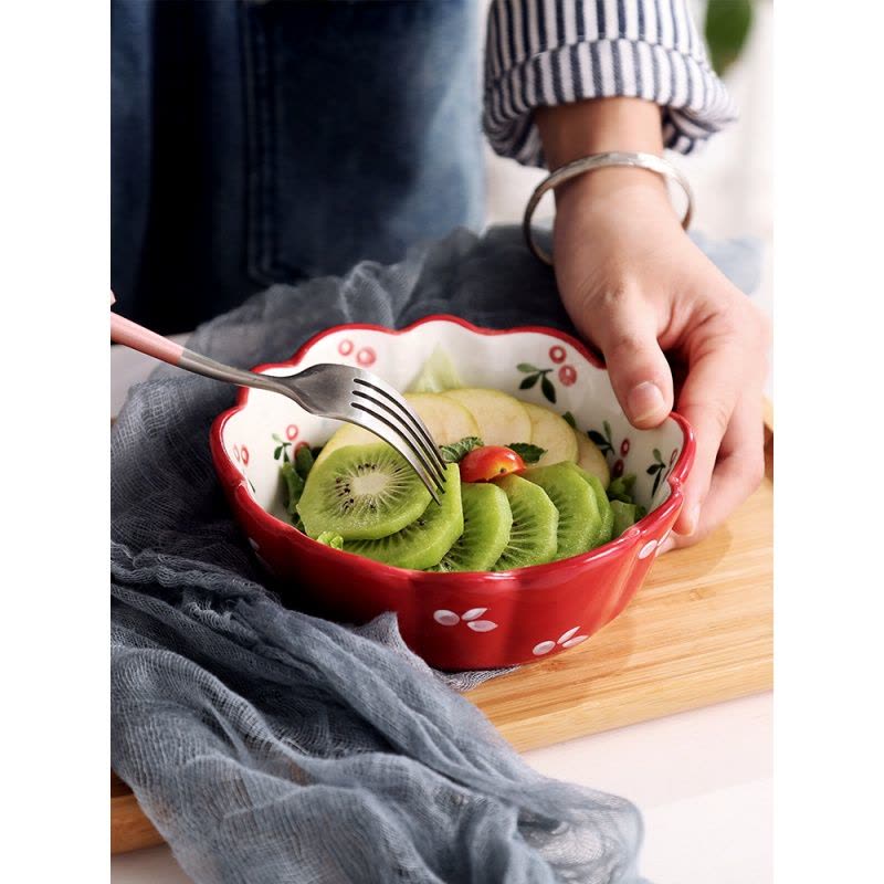 家柏饰(CORATED)日式单个好看的餐具少女心莓沙拉碗家用吃饭的盘子 樱桃红色早餐盘图片