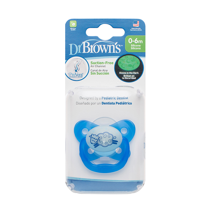布朗博士(Dr.Brown’s)美国进口PreVent夜光安抚安抚奶嘴 0-6个月 蓝色