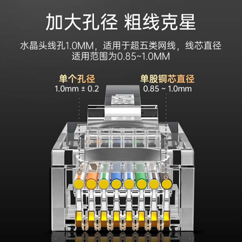 胜为 RCB-1100水晶头超五类 镀金RJ45纯铜网络网线接头cat5e非屏蔽8P8C电脑线缆连接器100个/盒