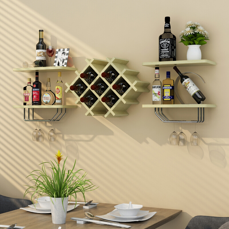 创意墙上酒柜餐厅红酒架墙上置物架实木壁挂酒架现代简约挂墙酒柜波迷