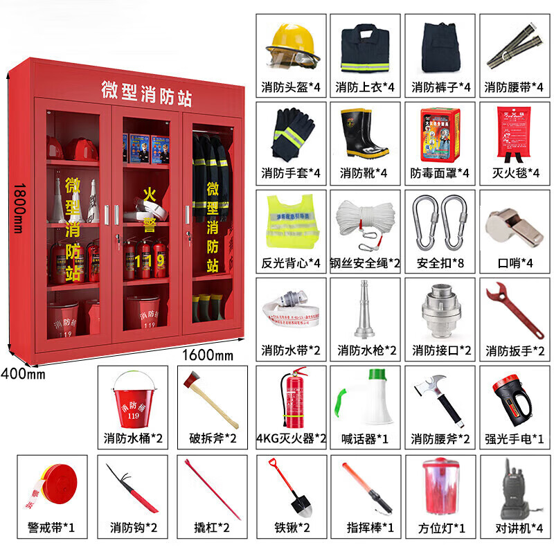 晋舰消防器材柜放置工具柜工地商场展示柜应急柜1.6米4人02式套餐D高清大图