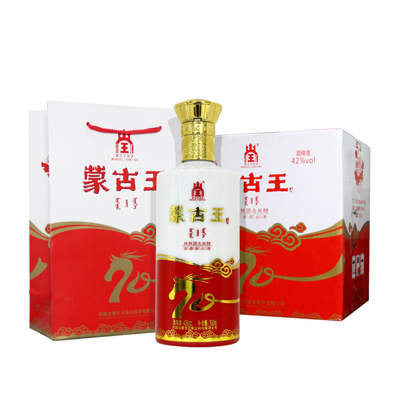 蒙古王42度大庆浓香型固态发酵粮食白酒整箱500ml*6内蒙古草原特产