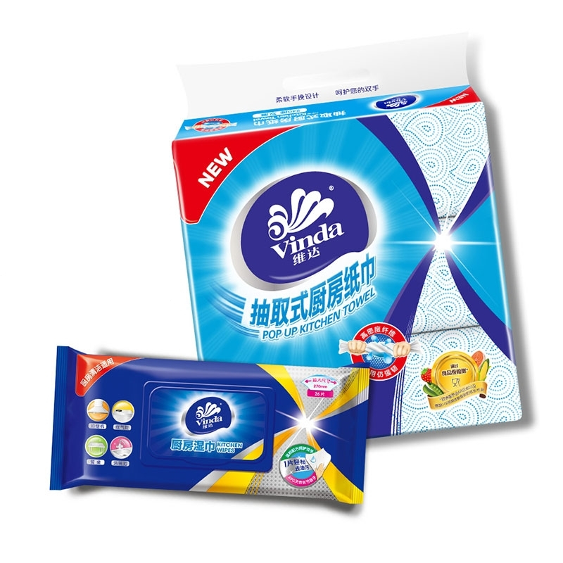 维达(Vinda)厨房专用湿巾吸水吸油抽纸1提3包厨房湿巾4包104片组合装dr