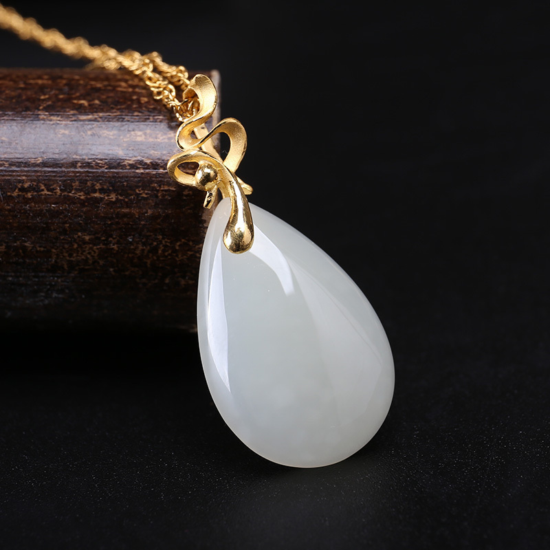 印象眸impressioneyes和田玉足金水滴形女士优雅蝴蝶音符玉石吊坠附