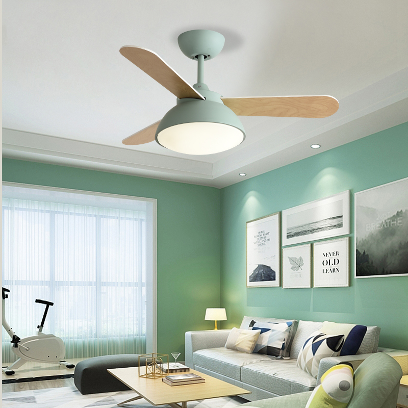 北欧家用风扇灯吊扇灯变频实木客厅餐厅卧室儿童简约带电风扇吊灯 5叶