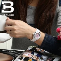 宾格BINGER 全白色陶瓷表水钻石英表 女士手表韩国时尚 埃菲尔铁塔浪漫巴黎系列