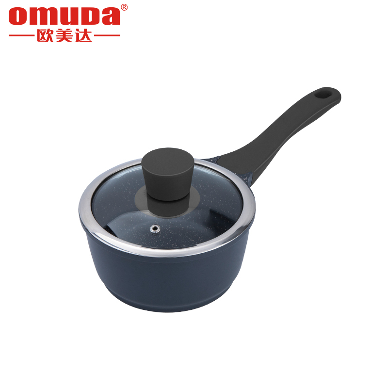 欧美达（omuDa）不粘锅麦饭石色炒锅平底少油烟炒菜锅燃气煤气灶电磁炉明火通用锅具可视可立钢化锅盖
