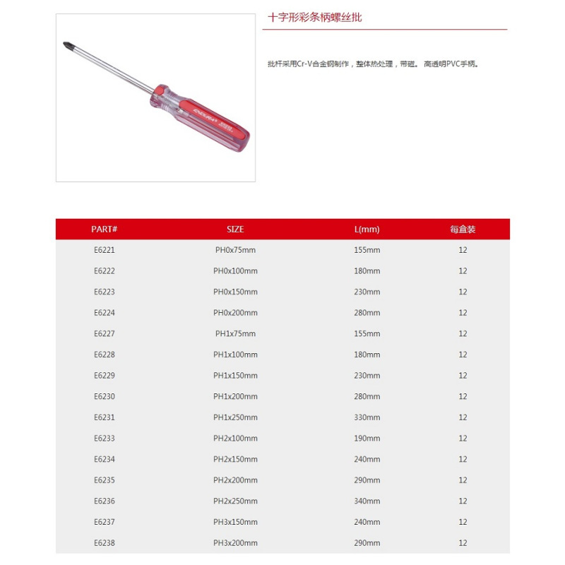 E6234 十字形彩条柄螺丝批