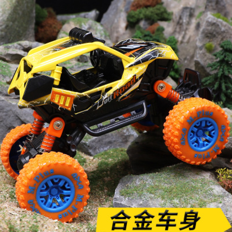 合金回力仿真汽车模型涂鸦避震车卡通大脚男孩玩具车【黄色彩盒】