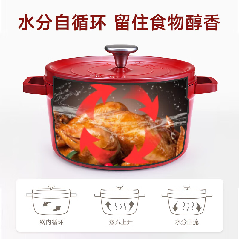 翰乐 舒心大叔系列埃尔珐至尊珐琅锅汤锅精铁炖汤家用煲汤锅电磁炉燃气灶用HL-IRFA11-2 中国红 24cm高清大图
