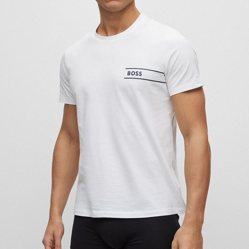 hugo boss 男士black系列棉质黑色徽标胶印贴身打底圆领短袖内衣t恤