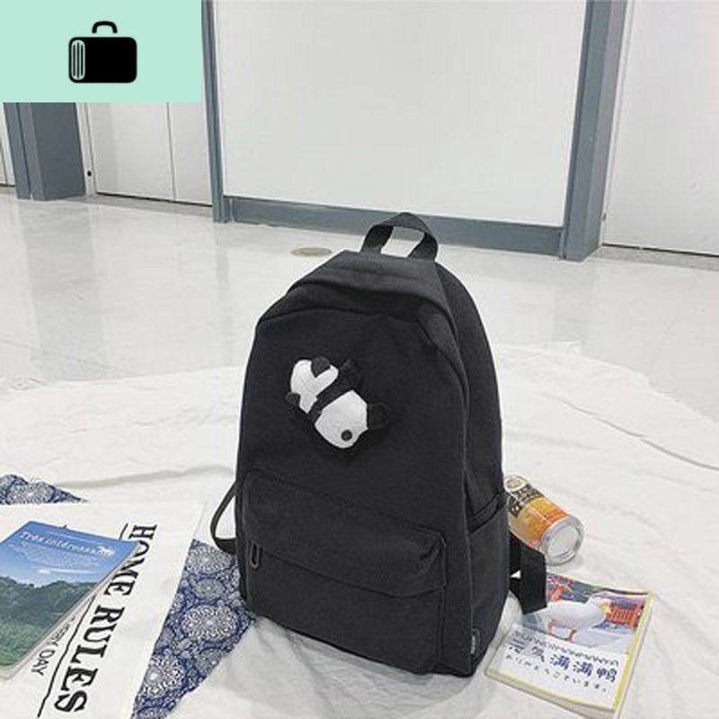 书包女ins风日系简约潮流校园背包高中生大学生韩版双肩包女帆布NEWLAKE 熊猫黑色