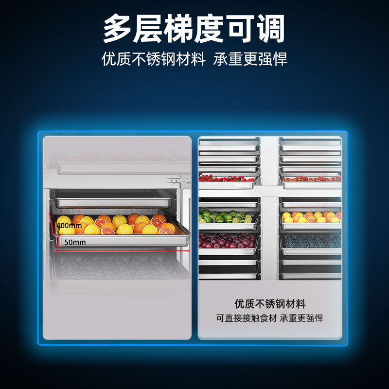 星星四门冷藏风冷冰箱后厨食堂厨房冰箱四门插盘柜冷藏厨房不锈钢冰柜智能控温全铜管BC-860FAC高清大图