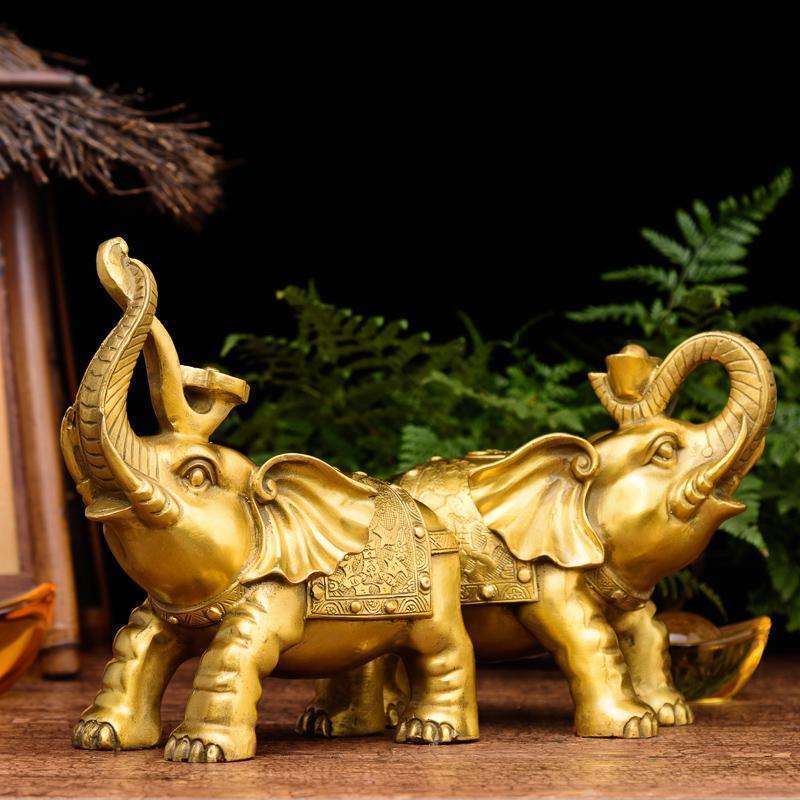 美帮汇大象摆件象 元宝如意大象一对客厅装饰品泰国大象
