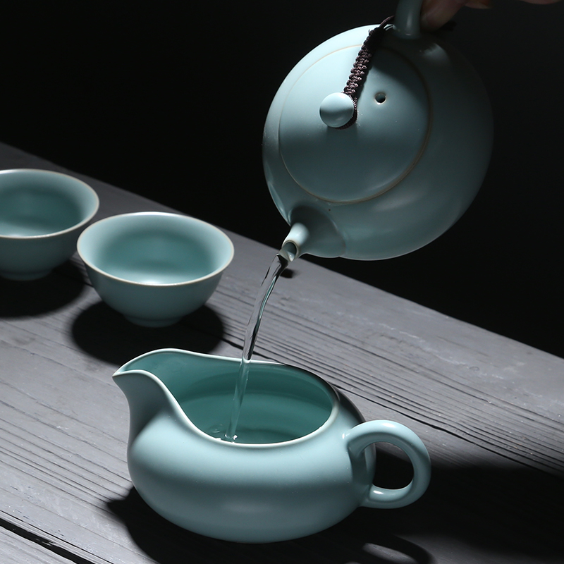 苏氏陶瓷/SUSHI CERAMICS J0101 汝窑茶具高品质富贵茶壶加盖碗整套礼盒装 (单位:盒)高清大图