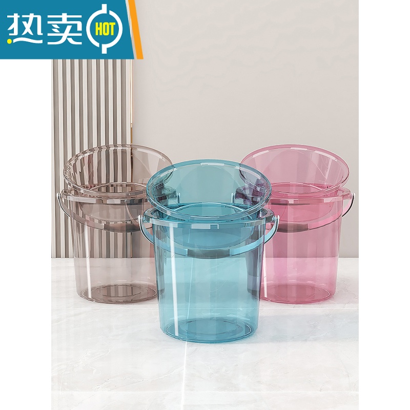 敬平加厚塑料大号透明水桶洗澡家用手提洗衣桶塑料桶学生宿舍储水桶子 大号水桶脸盆2件套透明咖高清大图