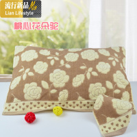 家用铺在枕头上的毛巾情侣纯棉枕巾大号结婚加厚婚庆一对装三维工匠 默认尺寸 桃心花朵驼