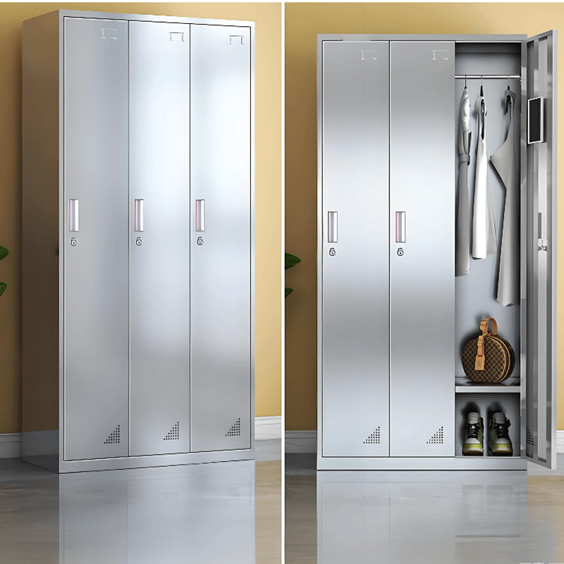 易企采 三门 衣柜【201不锈钢】 员工宿舍更衣收纳储物柜 42*90*180CM 单位 :台