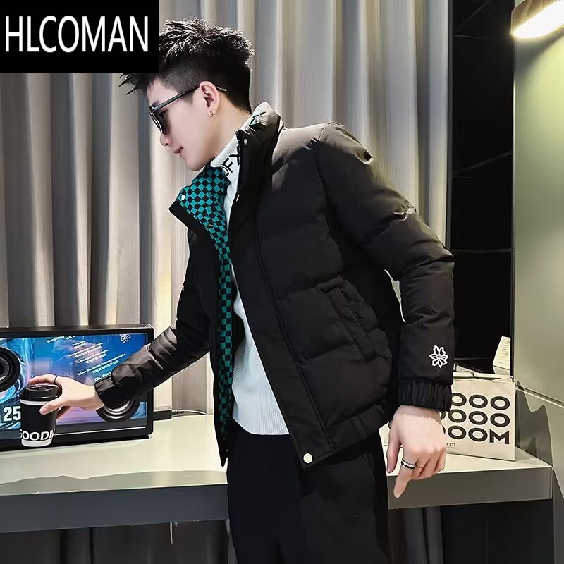 HLCOMAN冬季潮牌羽绒棉服男潮流假工装棉衣2024新款男士休闲立领外套 2XL H23黑色