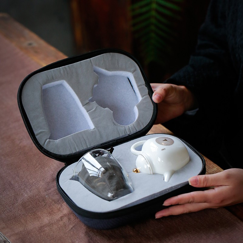 苏氏陶瓷(SUSHI CERAMICS) 中国白旅行茶具套装 羊脂玉便携式功夫茶具禅茶一味-旅行装高清大图