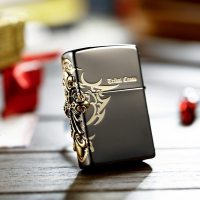打火机zippo正版 黑冰古银镶钻圣天使侧十字架微章 男士收藏送礼 盔甲徽章 仿古银 多款选择 铜 银色