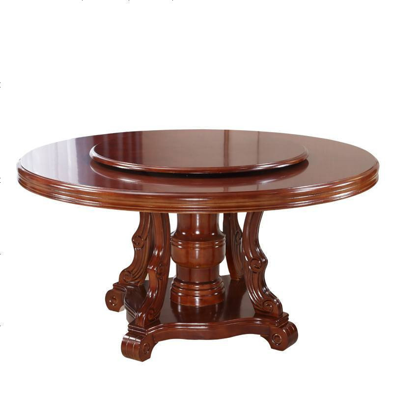 圆形餐桌椅组合现代中式带转盘橡木圆餐桌酒店家用吃饭圆桌子酒店桌椅