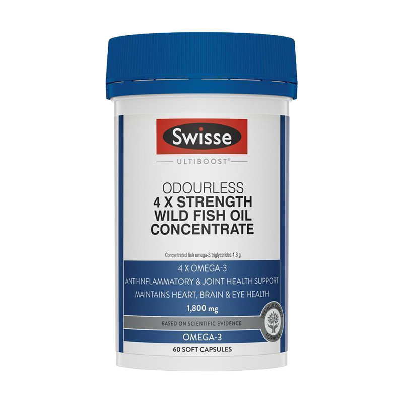 澳洲 Swisse 4倍浓缩深海鱼油软胶囊 1800mg 60粒 1瓶装 无腥味高浓度鱼油 调解三高 澳大利亚进口