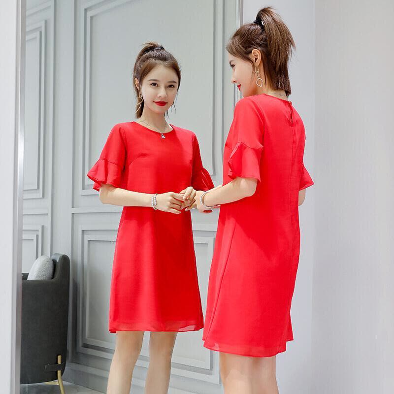 迪鲁奥(DILUAO)夏天中长款孕妇裙孕妇敬酒服新娘2021夏季新款结婚礼服平时可穿回雪纺连衣裙显瘦 红色图片