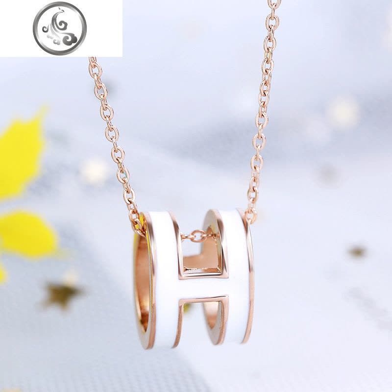 欧美简约h项链女网红钛钢不褪色玫瑰金锁骨链英文字母吊坠送 JiMi图片