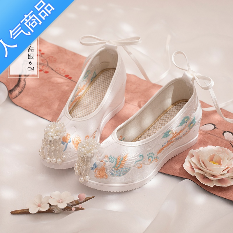 suntek汉服鞋女夏季绣花鞋内增高5翘头履弓鞋高跟宋制古风古装古代