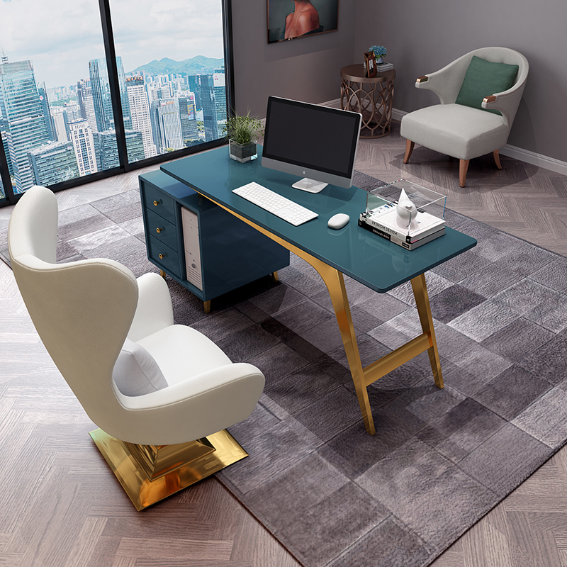 轻奢书桌后现代闪电客简约办公桌不锈钢烤漆咨询桌写字台家用电脑台式